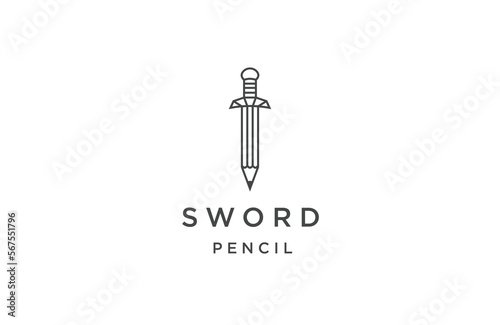 Sword pen logo design template flat vector