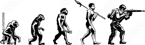 silhouette of monkey to human evolution progress
