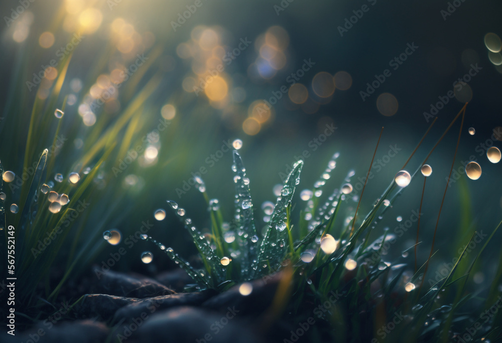 Ai-Generated Realistic Macro Close-Up of Green Blades of Grass in a Meadow