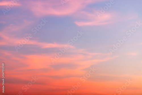 Real amazing sunrise or sunset sky with gentle colorful clouds.