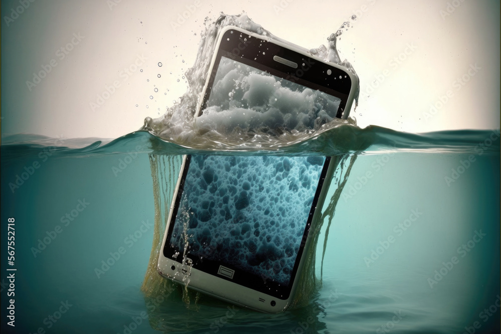 ภาพประกอบสต็อก Smartphone hitting and falling in water. Mobile phone ...