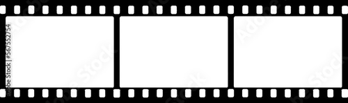 35 mm filmstrip with three frame cells with transparent background (PNG image) for banners, mockups, designs etc.