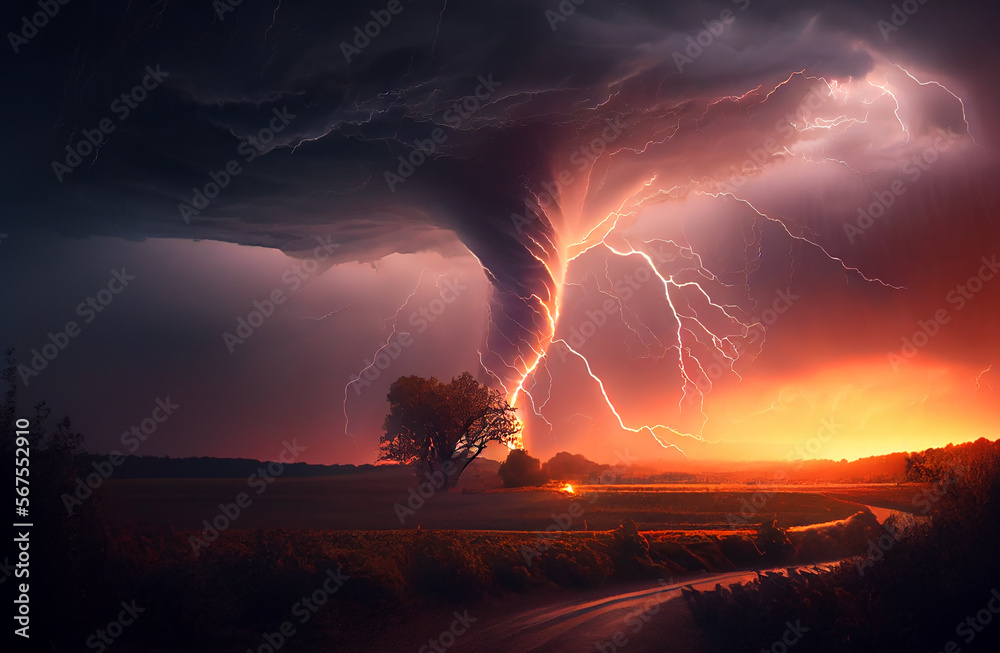 A dramatic storm at sunset background