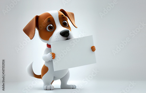 Cartoon dog holding a blank sign 3D rendering © farhadahmadov