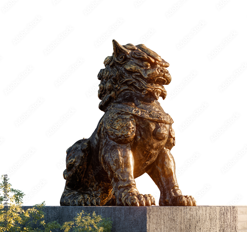 Chinese guardian lion foo dog isolated statue with transparent background png

