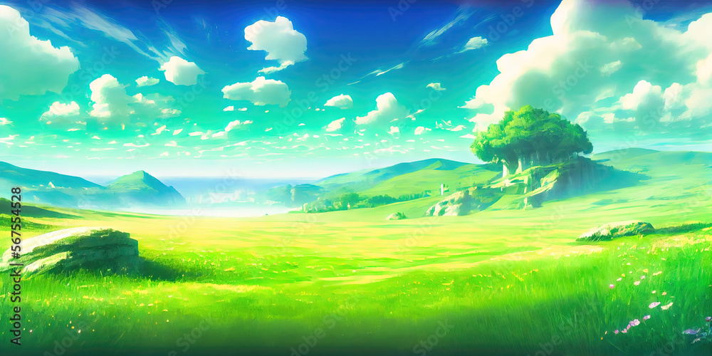 fantasy field - expansive landscape scene made to look like modern animation exterior environment background