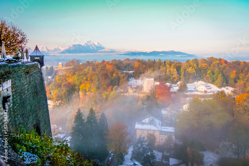 Salzburg medieval old town towers and domes at autumn  Salzburger land  Austria