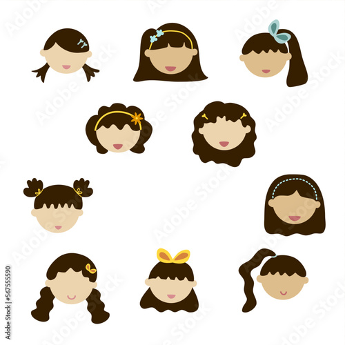 set of cute cartoon kid’s head