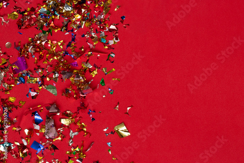 colorful carnival ornaments on the red background