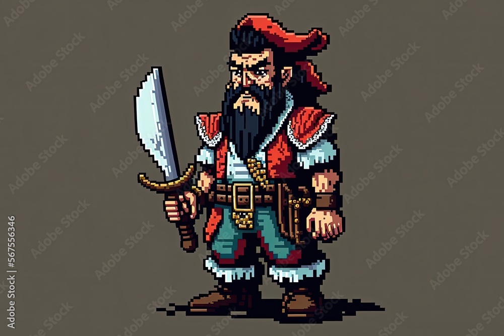 Pixel art pirate character for RPG game, character in retro style for 8 ...