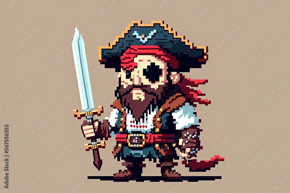 Pixel art pirate character for RPG game, character in retro style for 8 ...