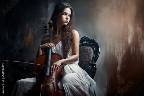 beautiful woman playing cello. Generative AI