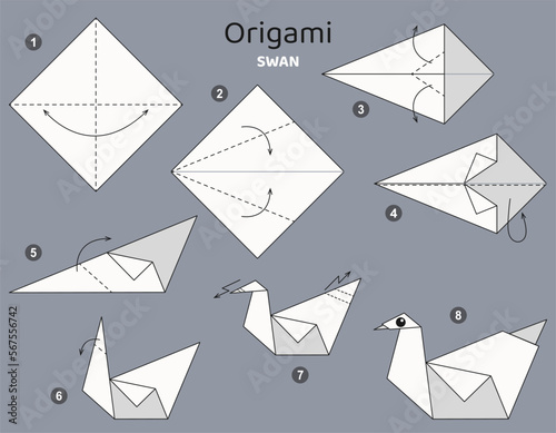Origami tutorial. Origami scheme Swan for kids .