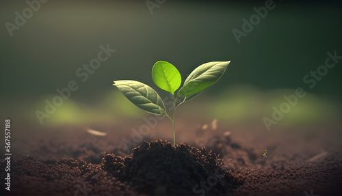 Fényképezés sprout growing in the soil created with generative AI technology