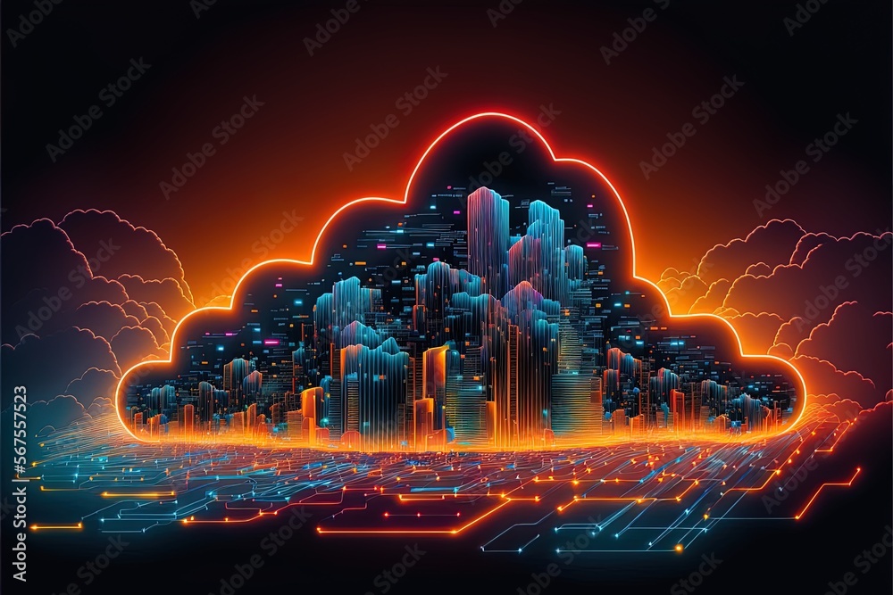 Cloud computing technology above the city concept background, digital ...