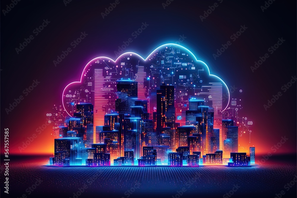 Cloud computing technology above the city concept background, digital ...