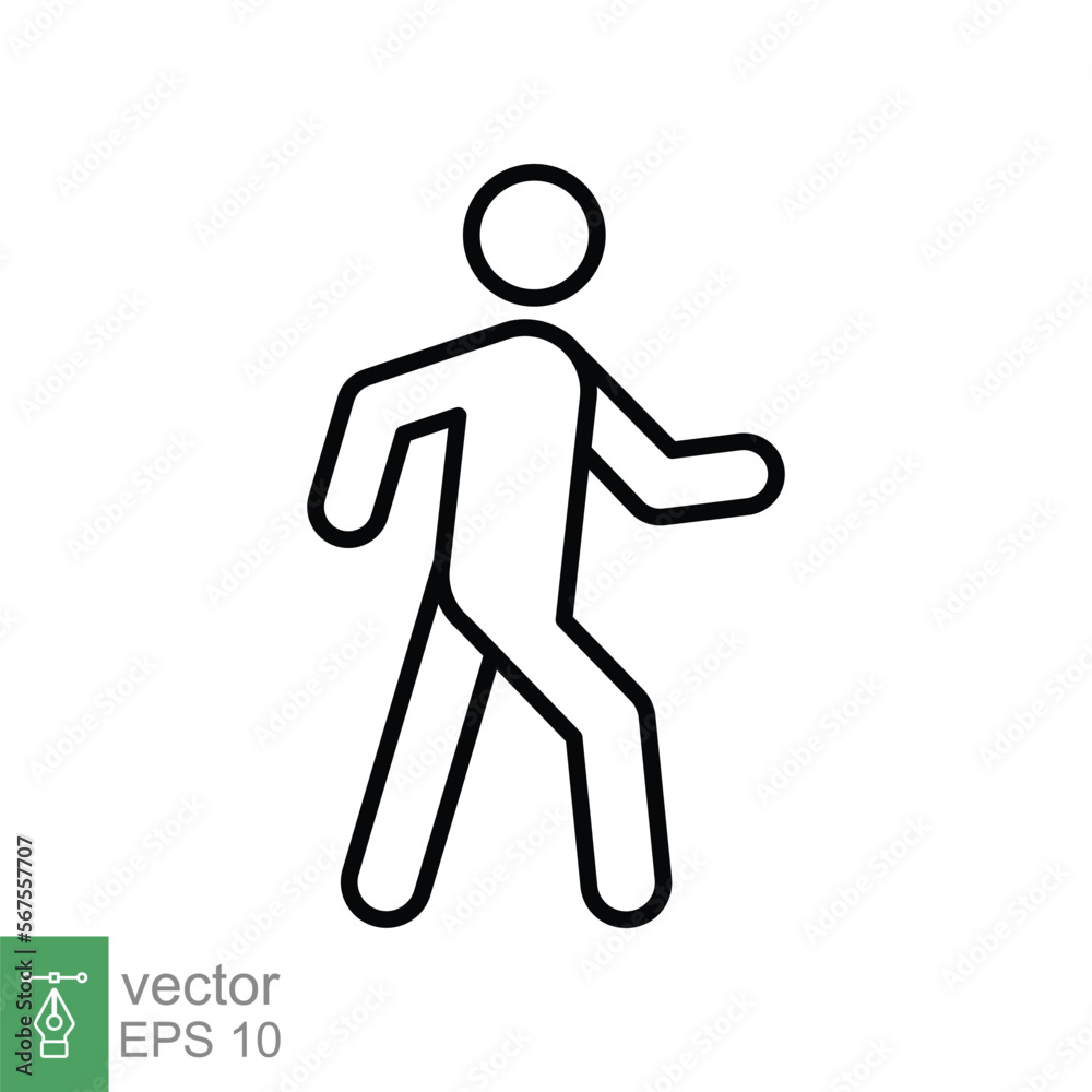 Walk line icon. Simple outline style. Pedestrian, man, pictogram, human, side, walkway concept symbol. Vector illustration isolated on white background. EPS 10. Walk line icon. Simple outline style. Pedestrian, man, pictogram, human, side, walkway concept symbol. Vector illustration isolated on white background. EPS 10.