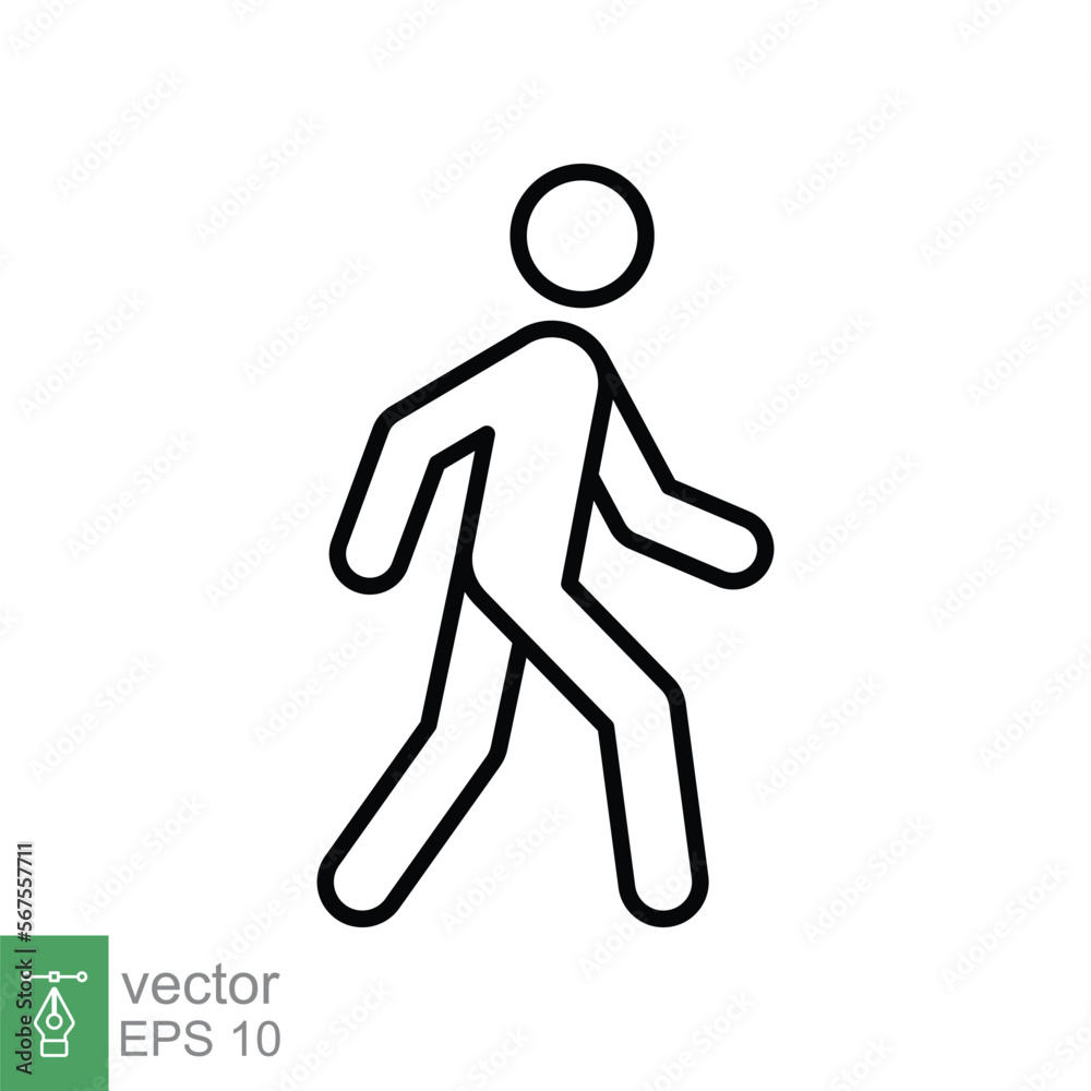Walk line icon. Simple outline style. Pedestrian, man, pictogram, human, side, walkway concept symbol. Vector illustration isolated on white background. EPS 10. Walk line icon. Simple outline style. Pedestrian, man, pictogram, human, side, walkway concept symbol. Vector illustration isolated on white background. EPS 10.