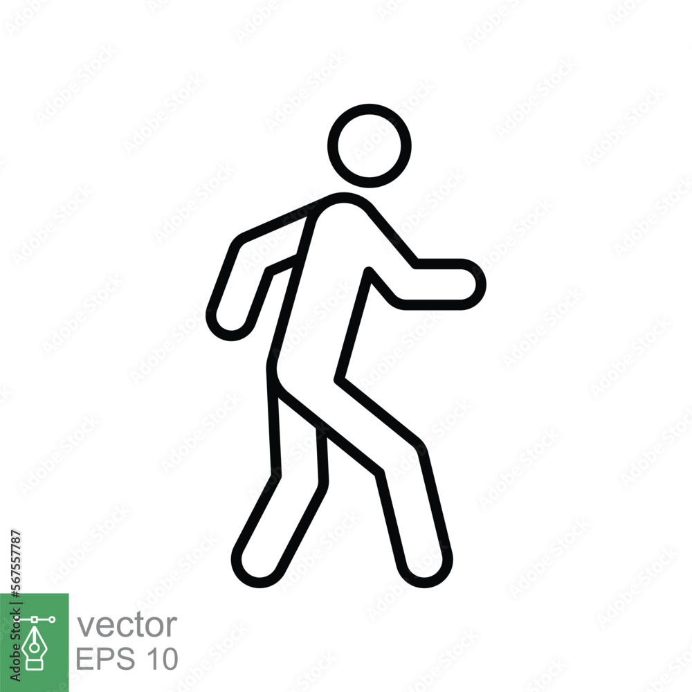 Walk line icon. Simple outline style. Pedestrian, man, pictogram, human, side, walkway concept symbol. Vector illustration isolated on white background. EPS 10. Walk line icon. Simple outline style. Pedestrian, man, pictogram, human, side, walkway concept symbol. Vector illustration isolated on white background. EPS 10.