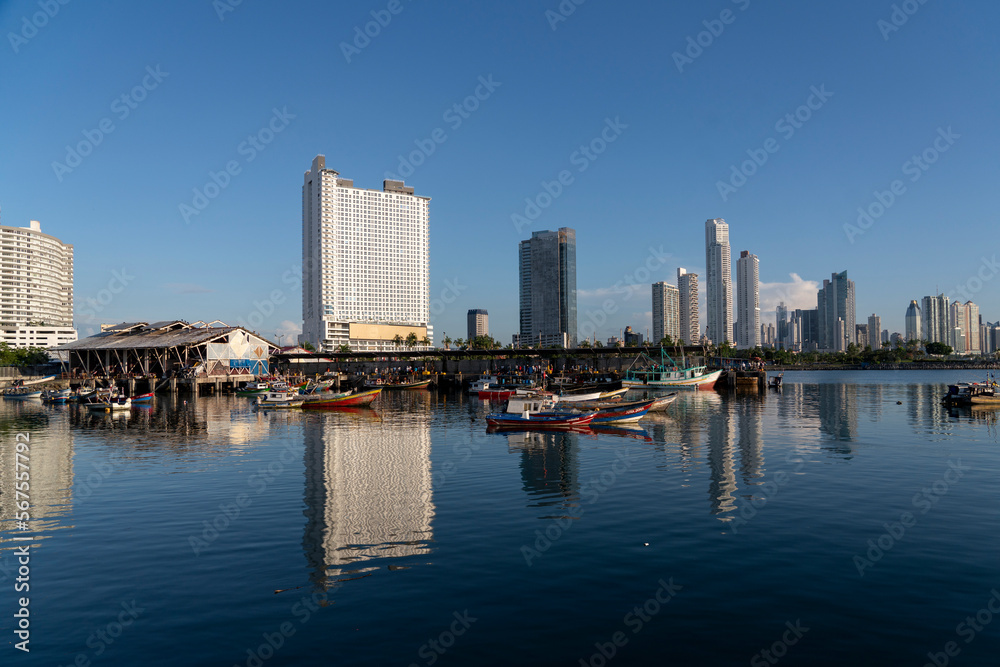 fish market and Skyline in Panama City
