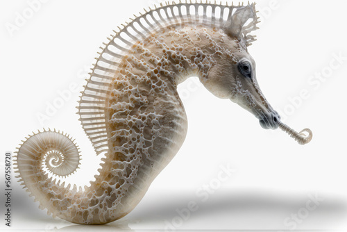 Common Seahorse, Hippocampus kuda, side view, isolated on white. Generative AI