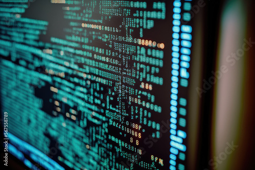 Close-up of a computer screen displaying intricate coding design, generative ai