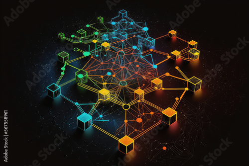 Colorful, futuristic diagram of a blockchain network, generative ai photo