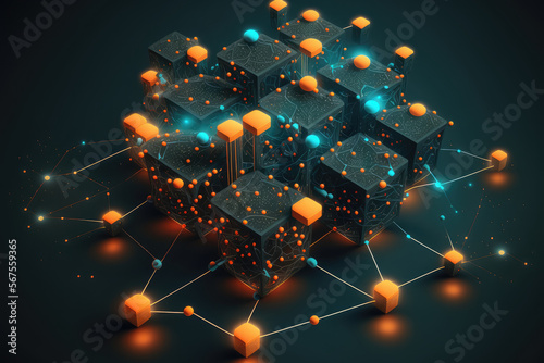 Futuristic representation of a decentralized blockchain network, generative ai photo