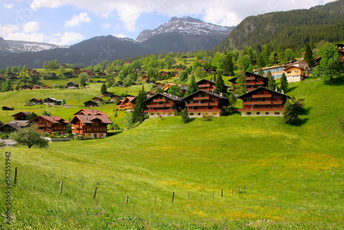 Obraz na płótnie Grindelwald alpine village near Interlaken in the canton of Bern, Swiss alps w salonie