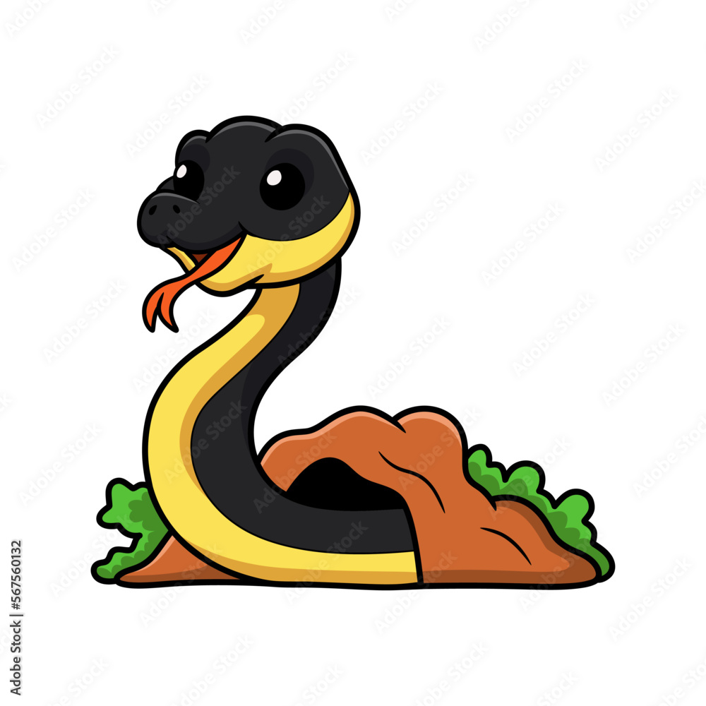 Cute yellow bellied sea snake cartoon out from hole Cute yellow bellied sea snake cartoon out from hole