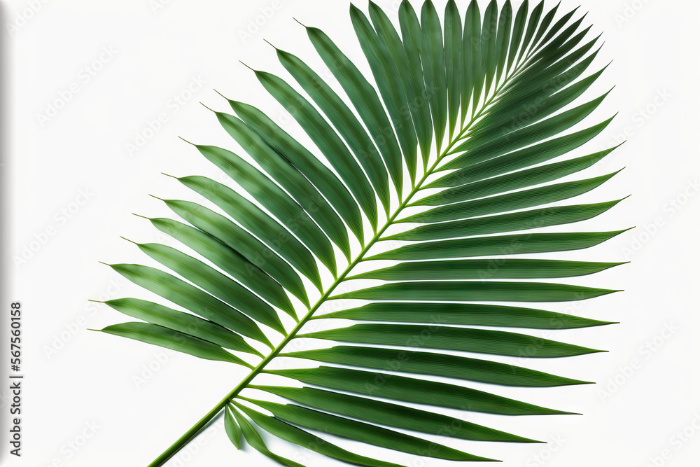 clipping route of a palm leaf on a white background. Generative AI clipping route of a palm leaf on a white background. Generative AI