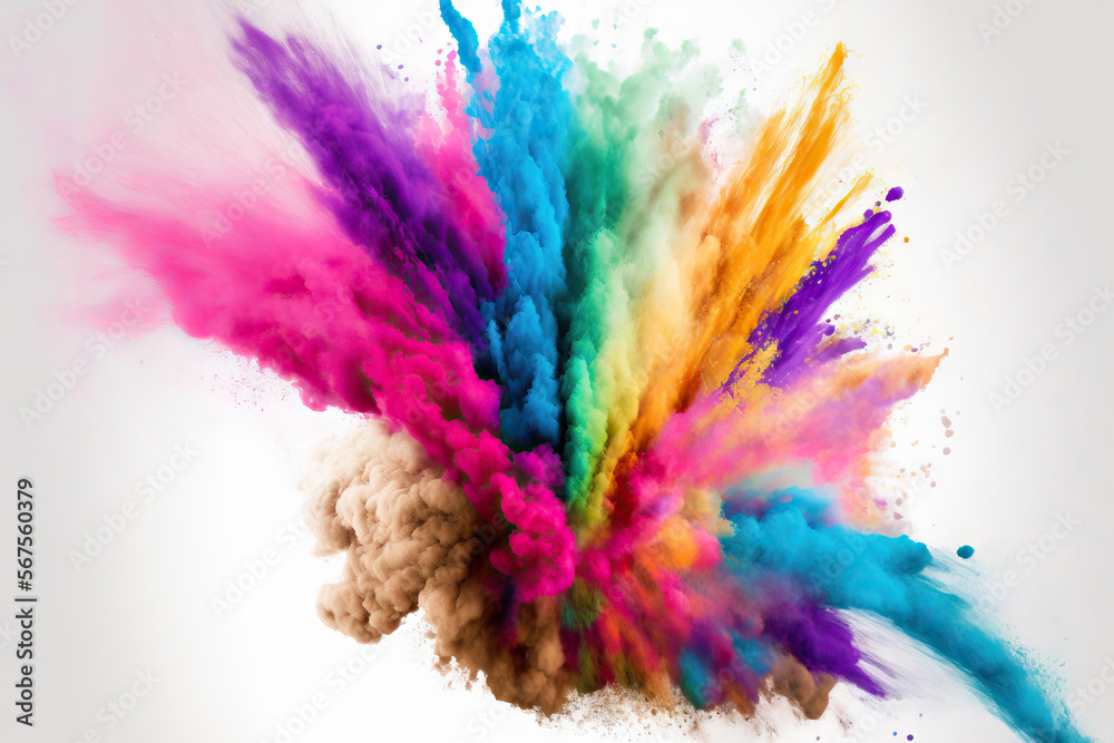 Obraz premium colorful powder exploding on a white background. Generative AI