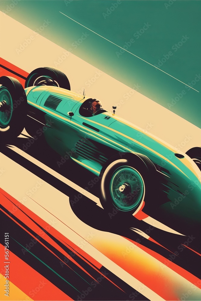 Vintage car race, historic Gran Prix conceptual poster. Vintage theme ...