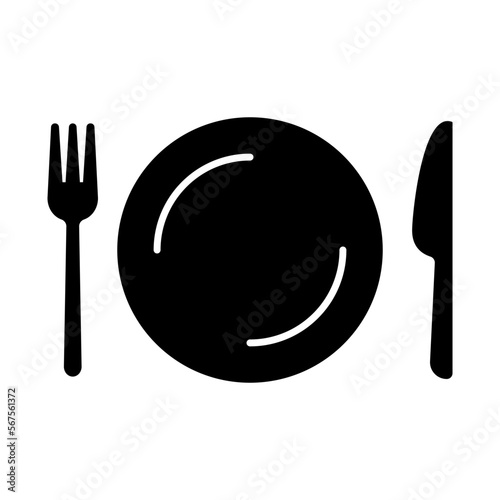 Plate, knife and fork solid monochrome icon.