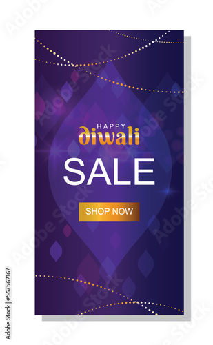 Diwali sale story. Template, layout and mock up. Promotions and special limited offer. Indian holiday, traditions and culture. Loyalty program and marketing. Cartoon flat vector illustration