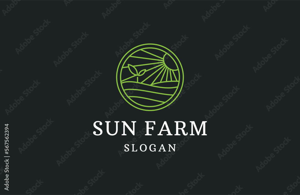 Vector farm sun icon template. Linear organic farming symbol ...