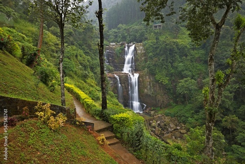 Beautiful Ramboda waterfall landscape in Sri Lanka. Ramboda Falls near Nuwara Eliya is 109 m (358 ft) high[1] and 11th highest waterfall in Sri Lanka