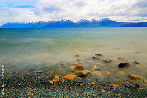 Melting frozen lake, Andes landscape in Tierra Del fuego, Ushuaia, Argentina