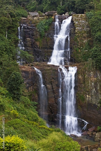 Beautiful Ramboda waterfall landscape in Sri Lanka. Ramboda Falls near Nuwara Eliya is 109 m (358 ft) high[1] and 11th highest waterfall in Sri Lanka