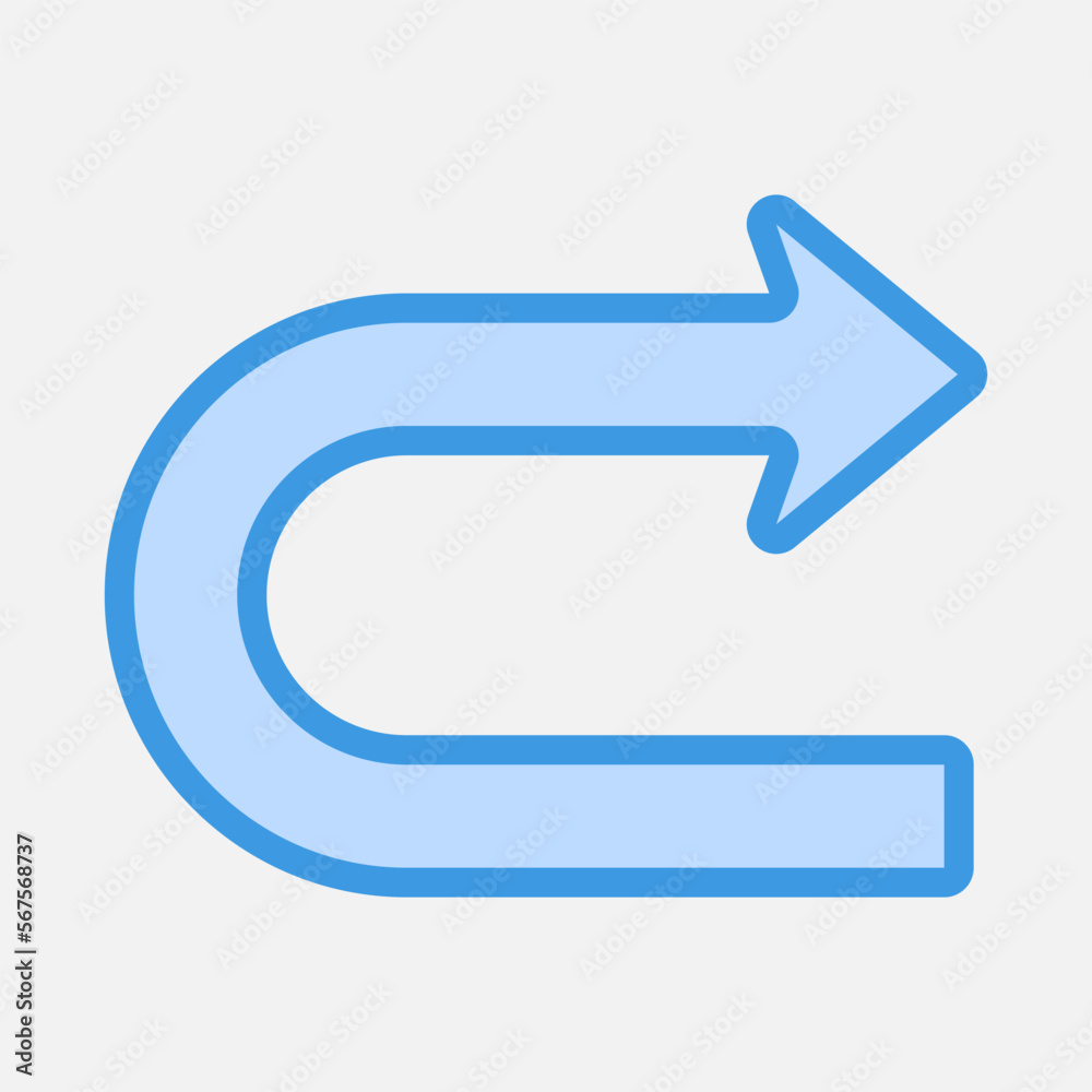 Turn right arrow icon vector illustration in blue style, use for website mobile app presentation Turn right arrow icon vector illustration in blue style, use for website mobile app presentation