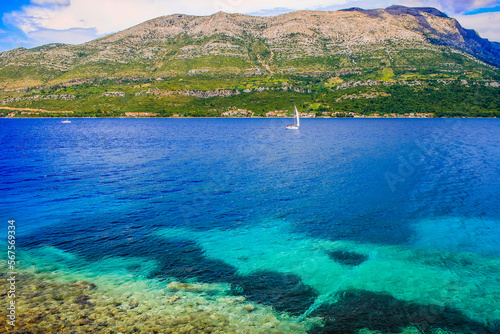 Obraz na płótnie Elaphiti islands, turquoise adriatic beach near Korcula, Dalmatia, Croatia w salonie