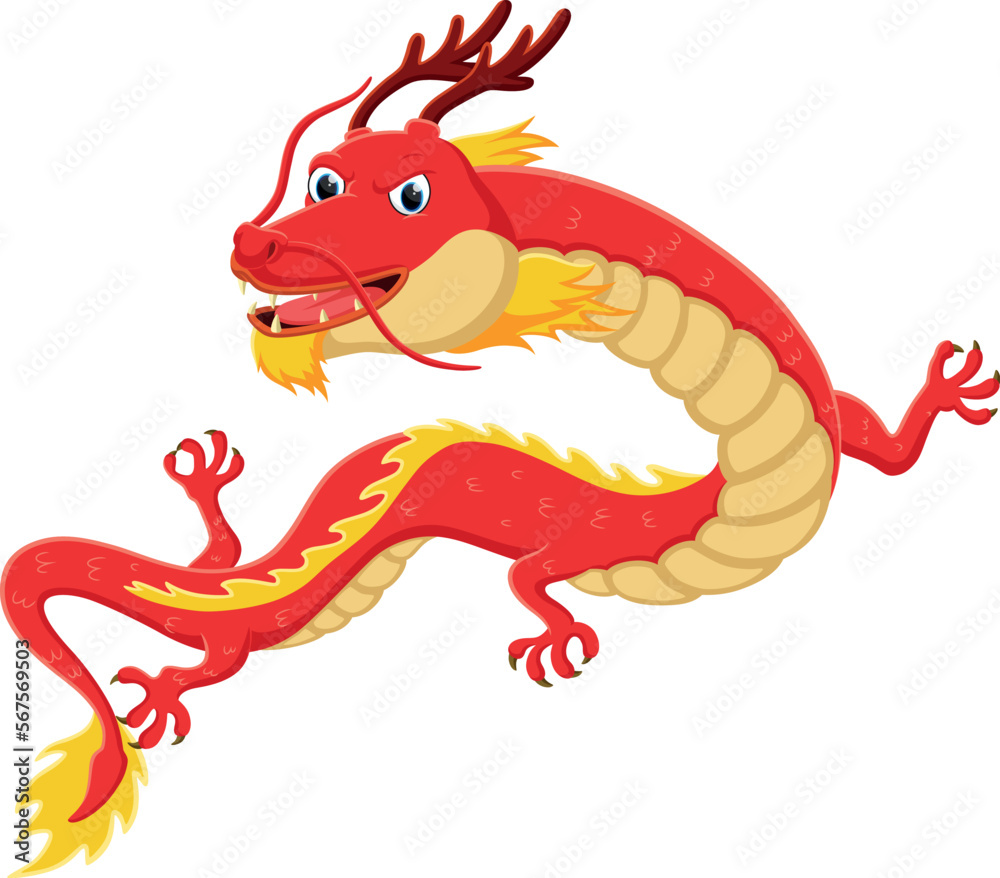 Cartoon red dragon flying on white background Cartoon red dragon flying on white background