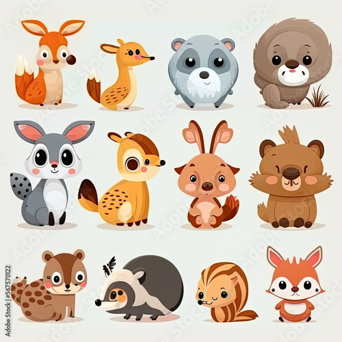 Set of cartoon animal  cute characters  vector illustration  white background  Made by AI Artificial intelligence