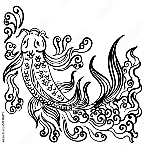 design illustration outline asian gold fish
