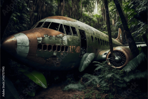 Wallpaper Mural old scrap airplane abandoned in the middle of the rainforest ai generative nature Torontodigital.ca