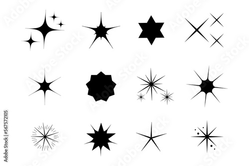 Abstract icons stars different for decoration design. Tattoo art. Star icon. Vector illustration.