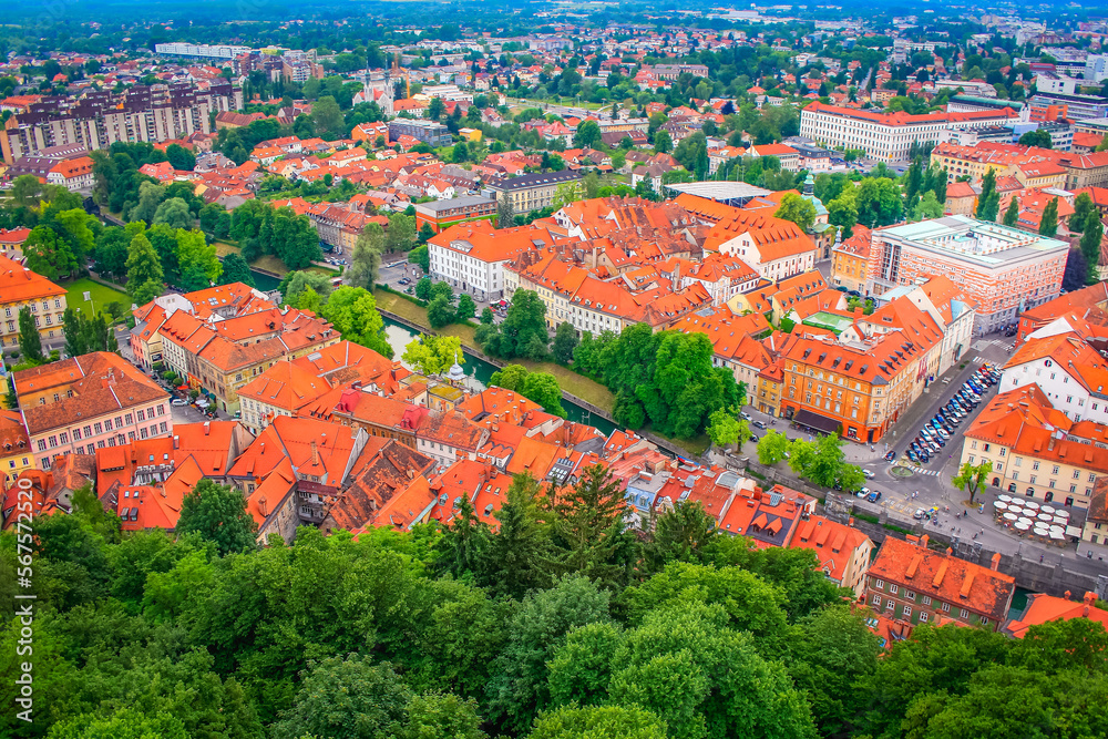 Obraz premium Preseren square and Franciscan Church of the Annunciation, Ljubljana, Slovenia