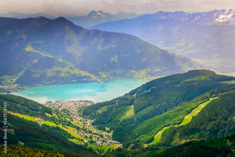 Zell am See and blue lake idyllic landscape in Carinthia, Austria