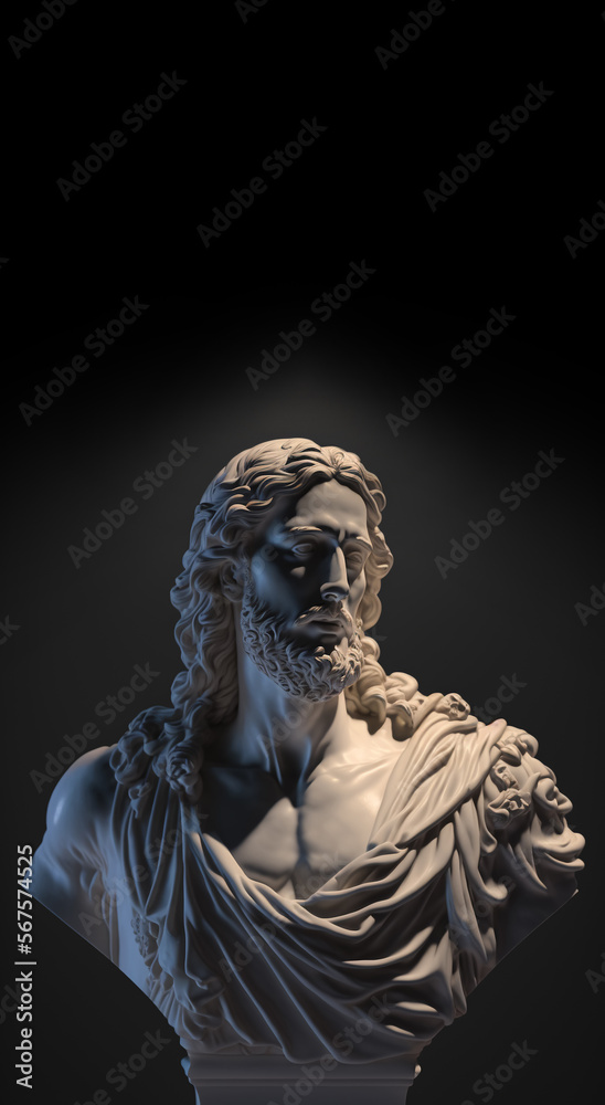 Marble bust of a man with beard depicting Evangelist St. John, copy space, created with Generative AI technology Marble bust of a man with beard depicting Evangelist St. John, copy space, created with Generative AI technology