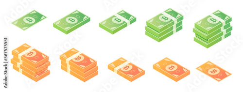 Thai Baht Banknote Isometric Icon Set